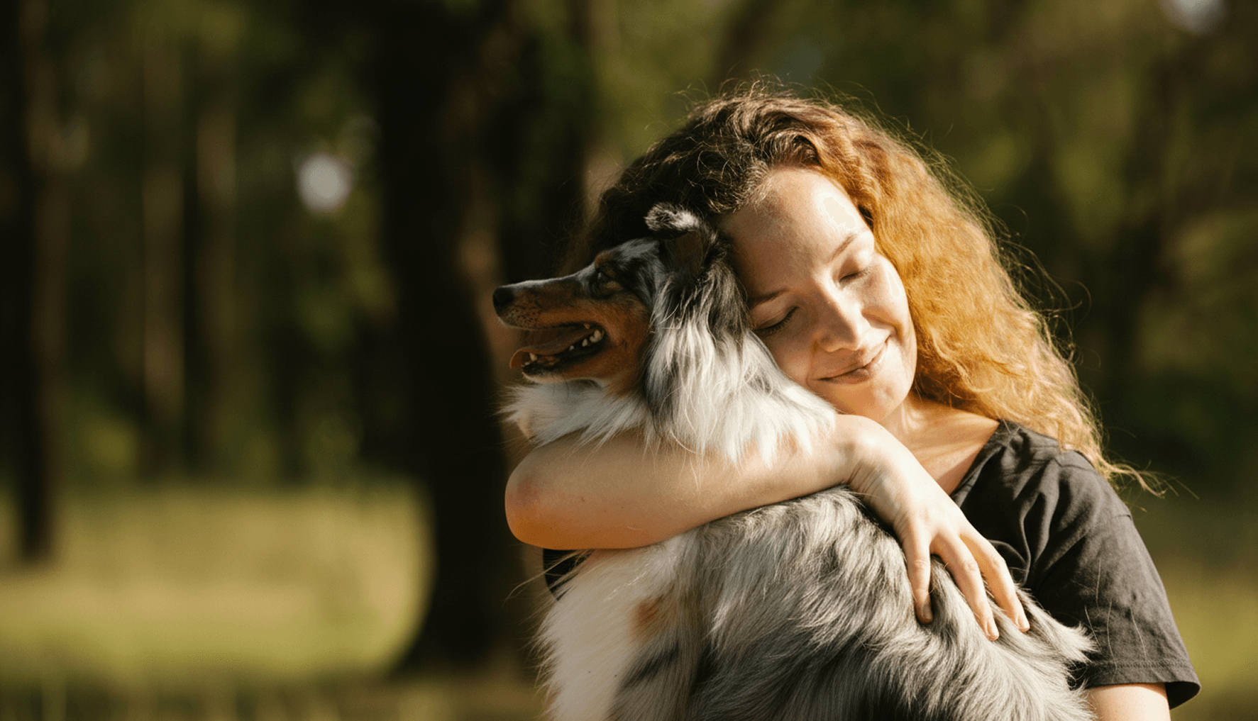 Responsável abraçando o seu cão